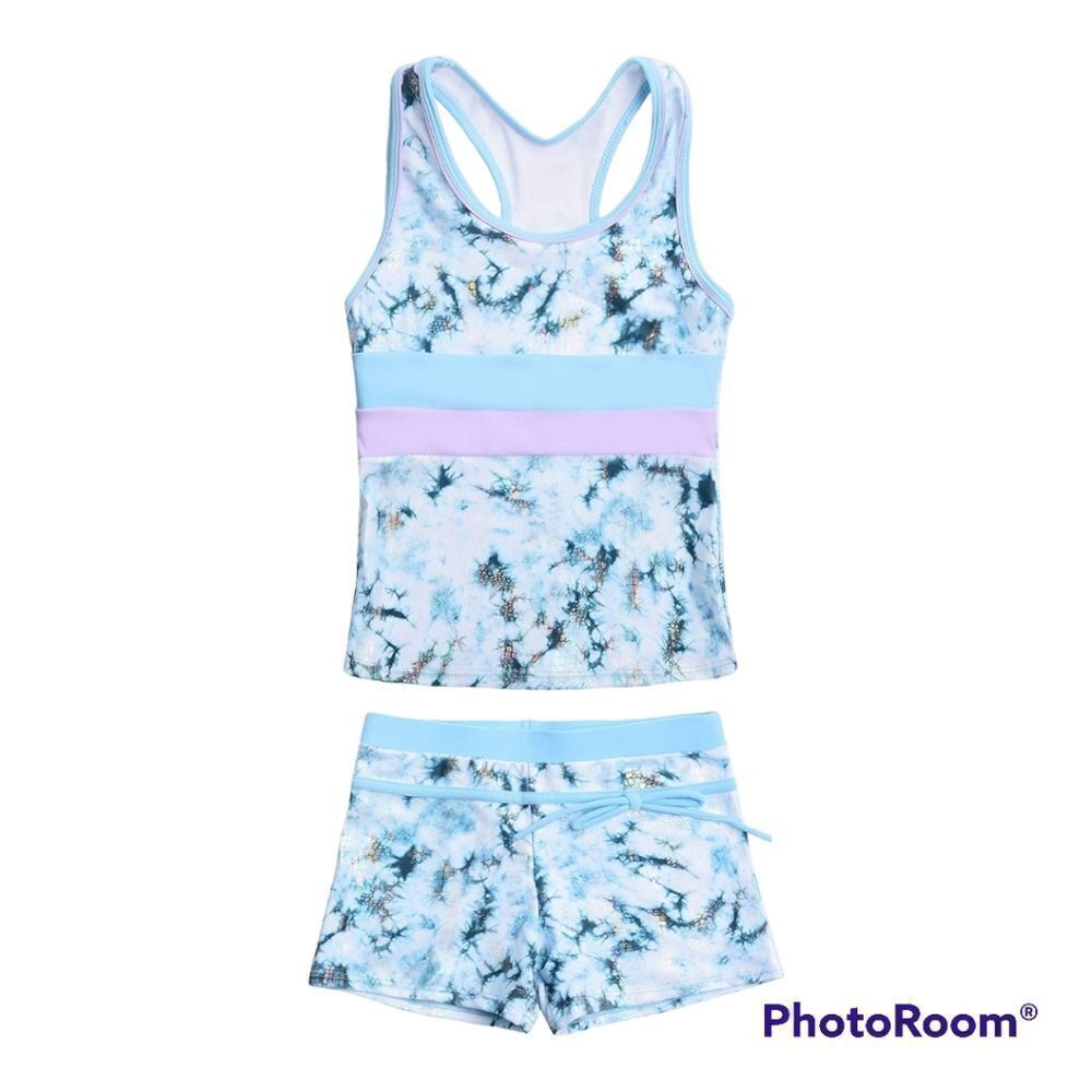 JerrisApparel Girls' Summer Two Piece Boyshort Tankini Kids Swimsuit Size 10-11Y